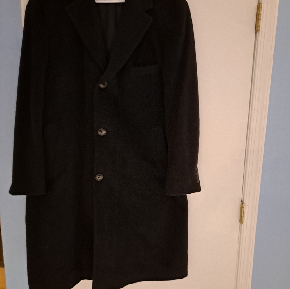 Ralph Lauren Mens 42R Trench Cashmere Wool Black Overcoat